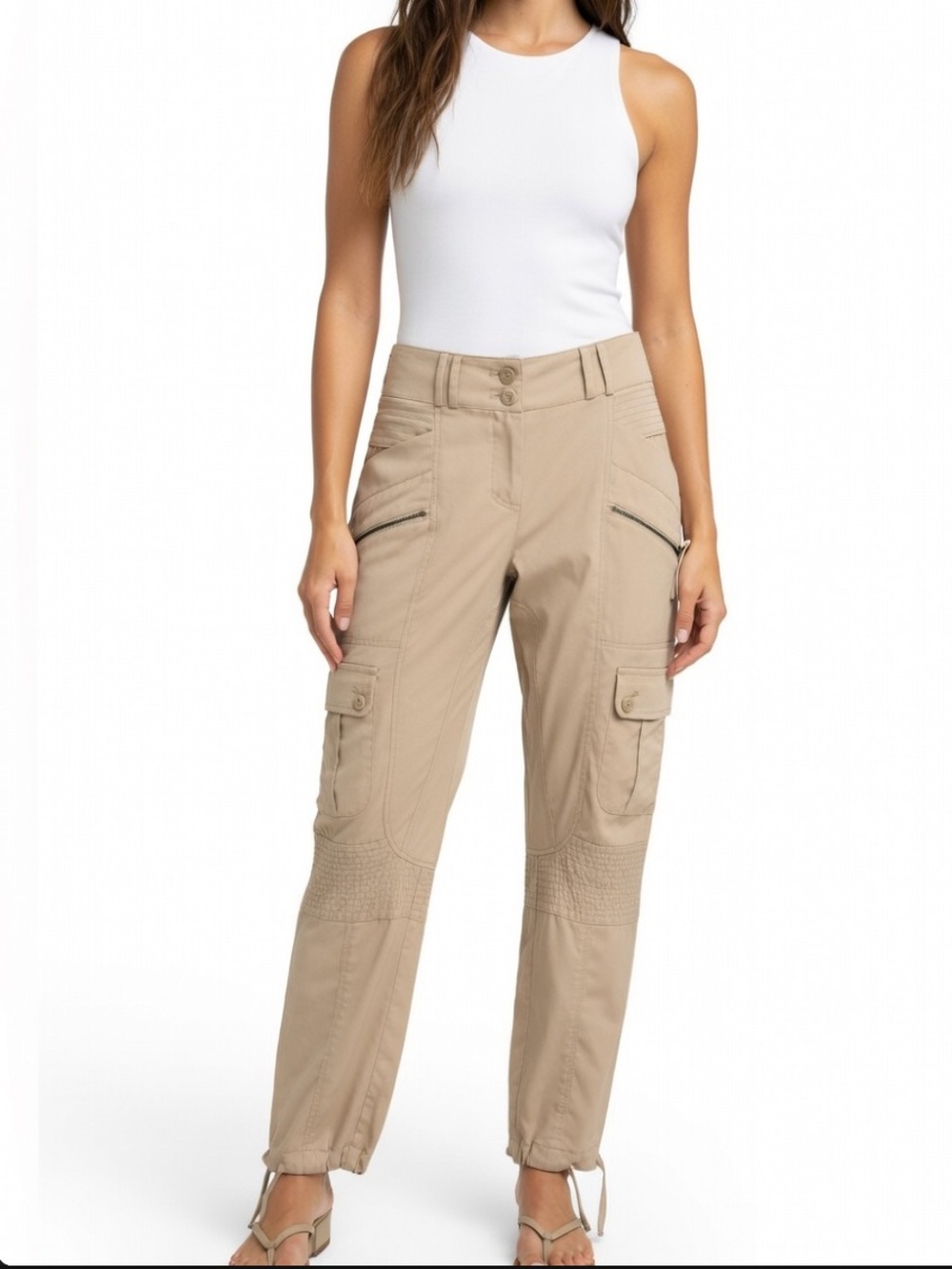 VINTAGE BEBE LIGHTWEIGHT CARGO PANTS Y2K SIZE 0 TAN